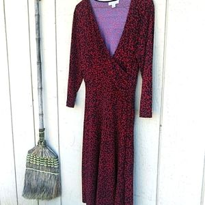 Red and black polka dot wrap dress